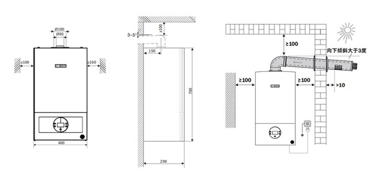 博世6300系列22kw采暖热水两用壁挂炉技术参数如下；
